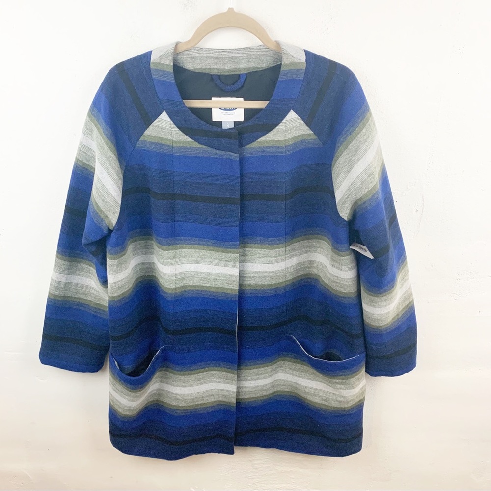 Old Navy‎ Size Large Blue Striped Colorblock Collarless Woman’s Coat